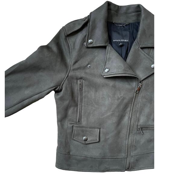 Banana Republic Faux Suede Motorcycle Jacket Olive Green Zipper Women's Small - Picture 3 of 7